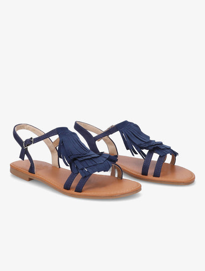 Nu-pieds en suédine et à franges - Marine - 4