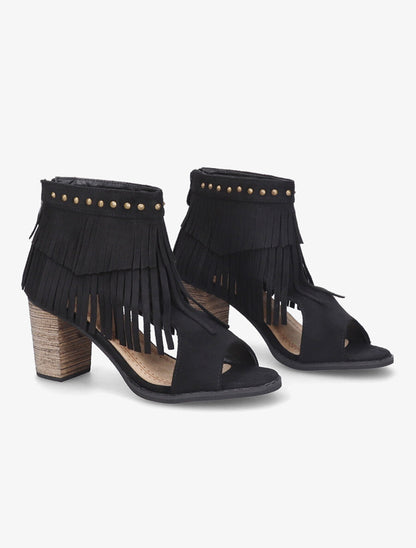 Sandales à franges et clous - Noir - 4