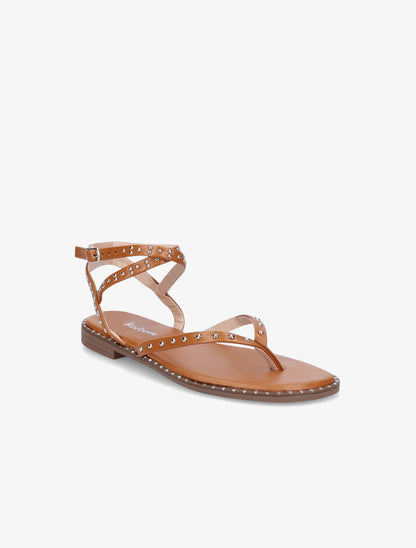 Nu-pieds à tour de cheville clouté - Camel - 1