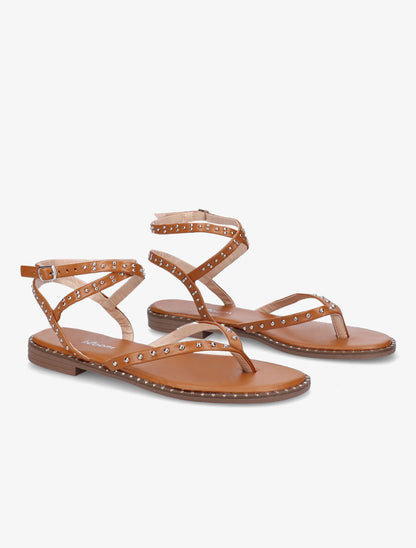 Nu-pieds à tour de cheville clouté - Camel - 4