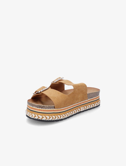 Claquettes à double brides et semelle stylisée - Camel - 3