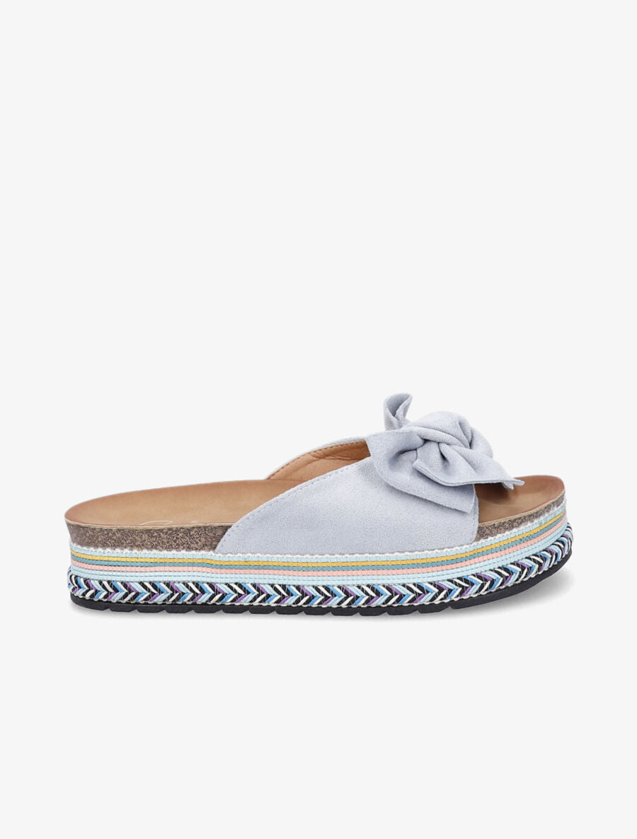 Claquettes en suédine à noeud et semelle stylisée - Bleu - 1