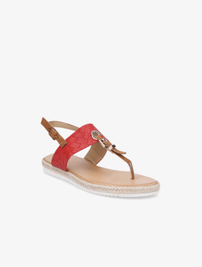 Nu-pieds tressés et semelle en raphia - Rouge - 2