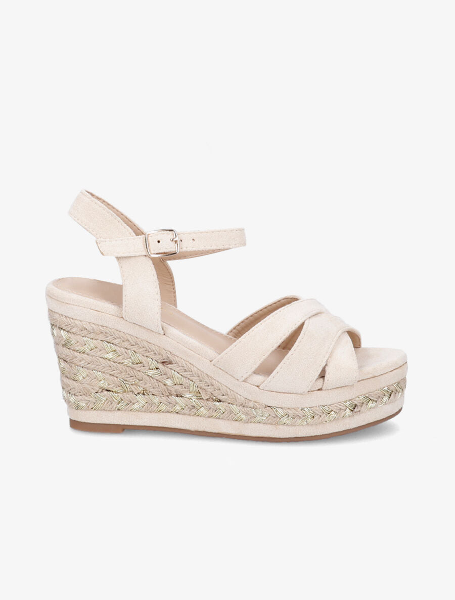 Sandales à talon compensé en raphia irisé - Beige - 1