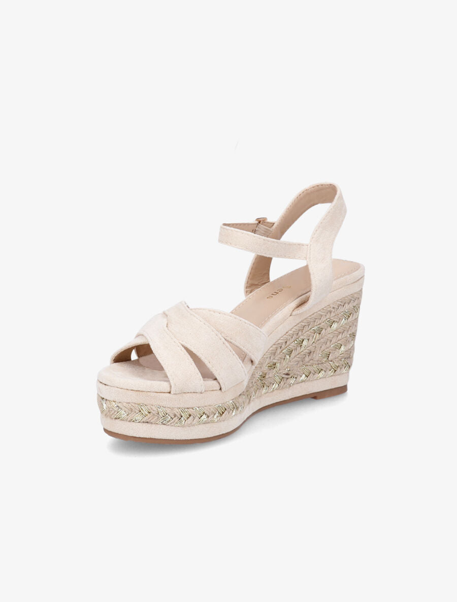 Sandales à talon compensé en raphia irisé - Beige - 3