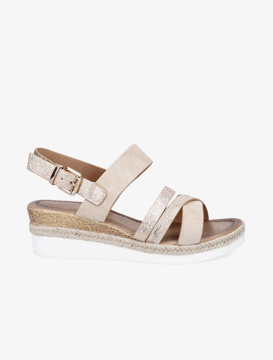 Sandales compensées en suédine irisé - Beige - 5