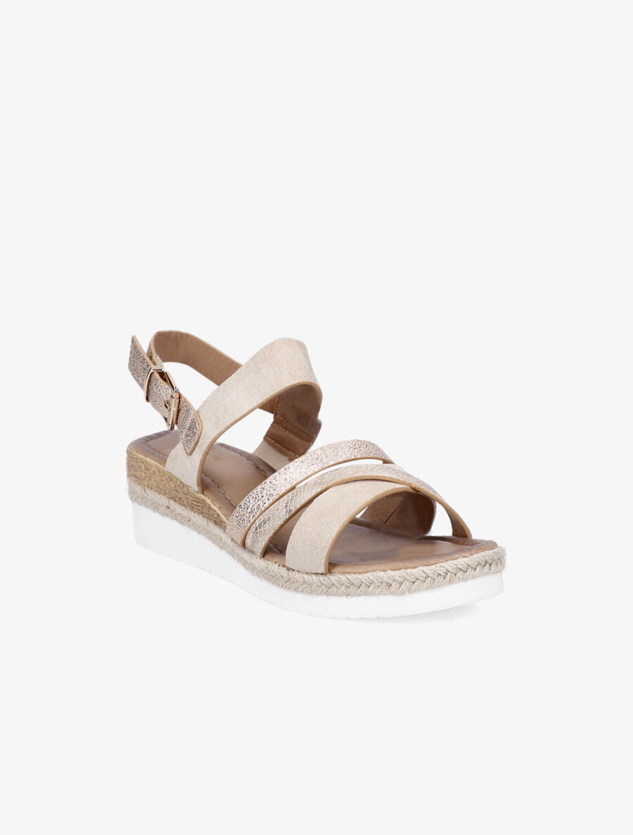 Sandales compensées en suédine irisé - Beige - 2