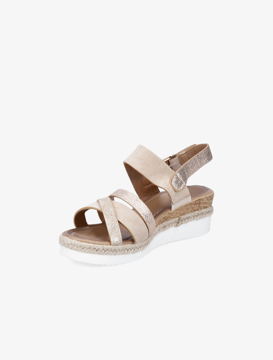 Sandales compensées en suédine irisé - Beige - 3