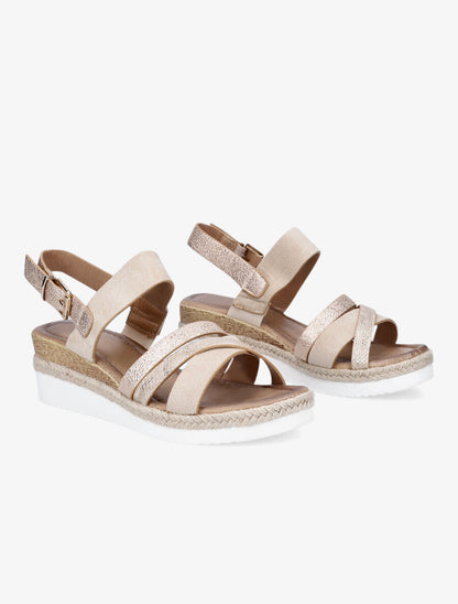 Sandales compensées en suédine irisé - Beige - 4