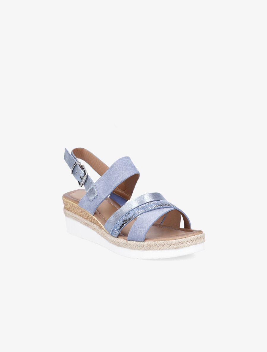 Sandales compensées en suédine irisé - Bleu - 2