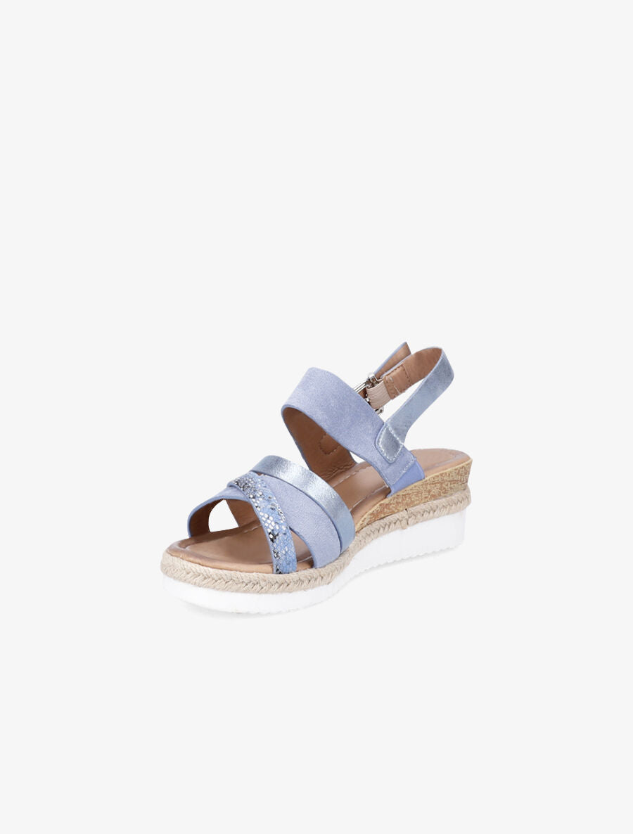 Sandales compensées en suédine irisé - Bleu - 3