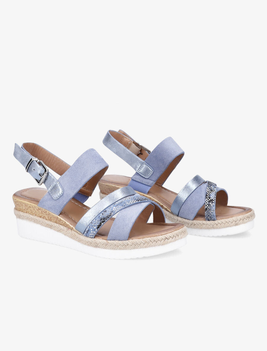 Sandales compensées en suédine irisé - Bleu - 4