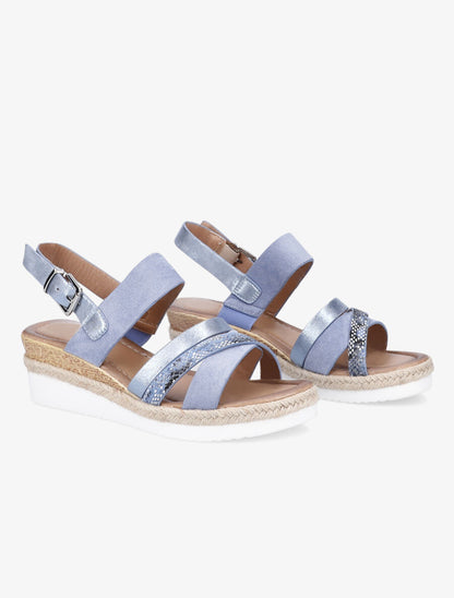 Sandales compensées en suédine irisé - Bleu - 4