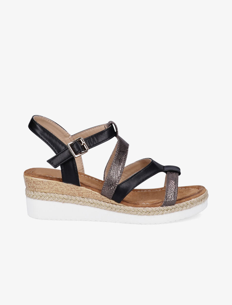 Sandales compensées à brides irisées style python - Noir - 1