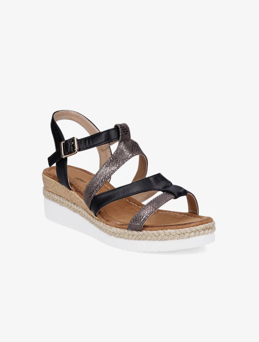 Sandales compensées à brides irisées style python - Noir - 2