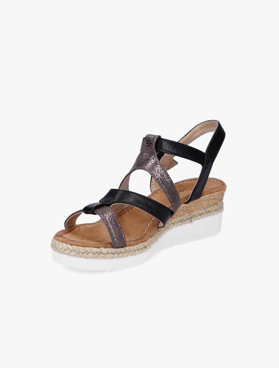 Sandales compensées à brides irisées style python - Noir - 3