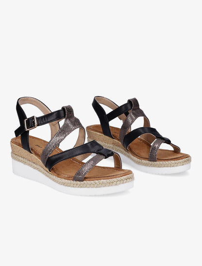 Sandales compensées à brides irisées style python - Noir - 4