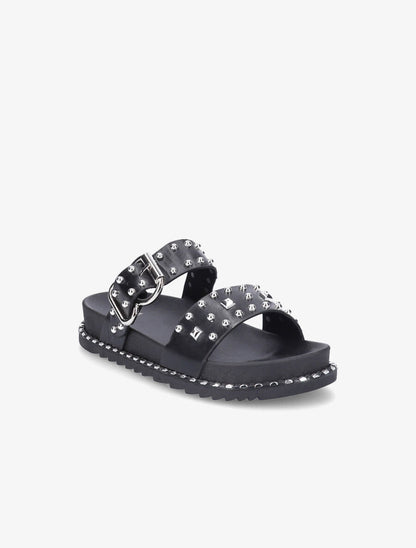 Claquettes cloutées à boucle métallique - Noir - 2