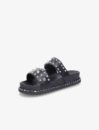Claquettes cloutées à boucle métallique - Noir - 3
