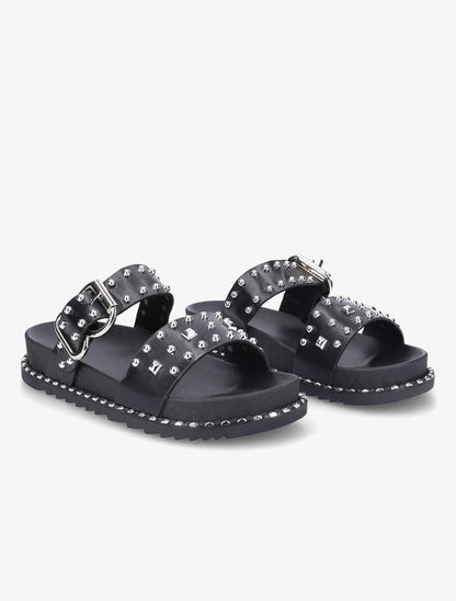 Claquettes cloutées à boucle métallique - Noir - 4