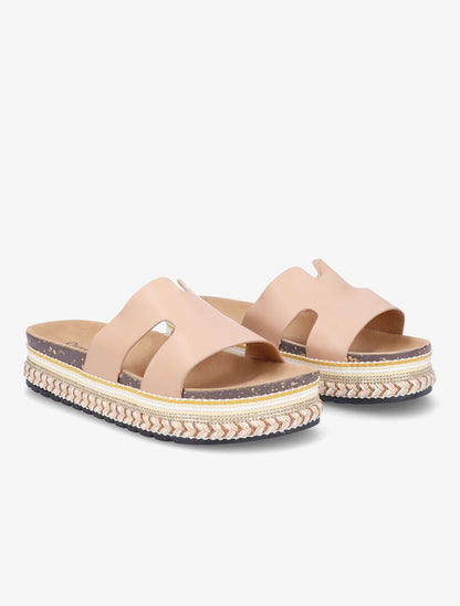 Claquettes à semelle plateforme stylisée - Beige - 4
