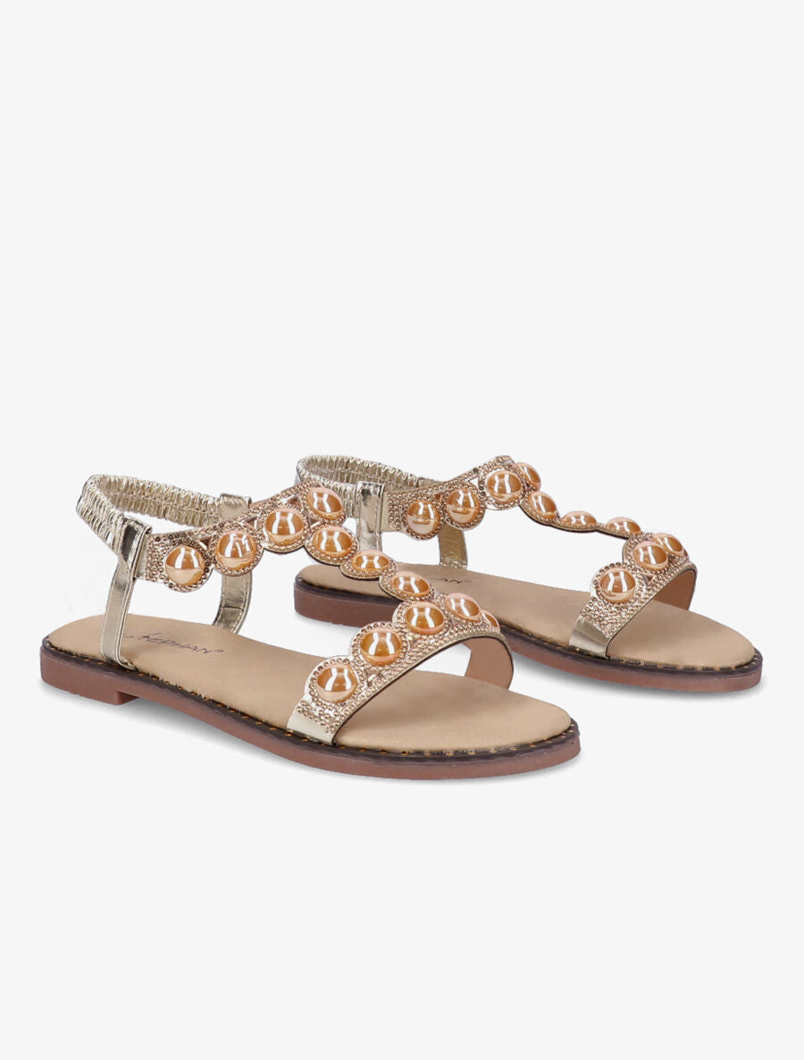 Nu-pieds à strass et perles vernies - Or - 4