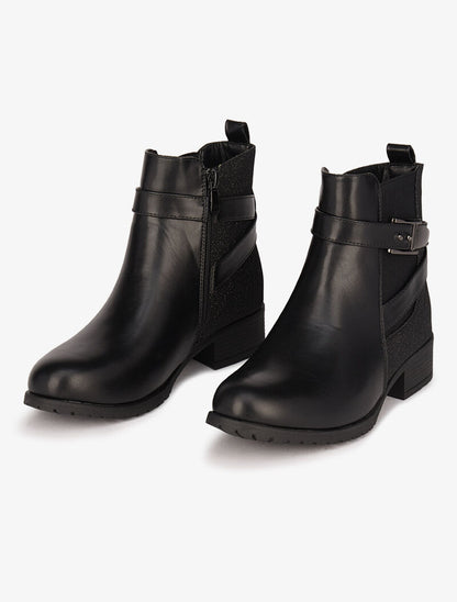 Bottines en simili à contrefort irisé - Noir - 5