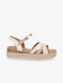 Sandales irisées à talon compensé en raphia - Beige - 1