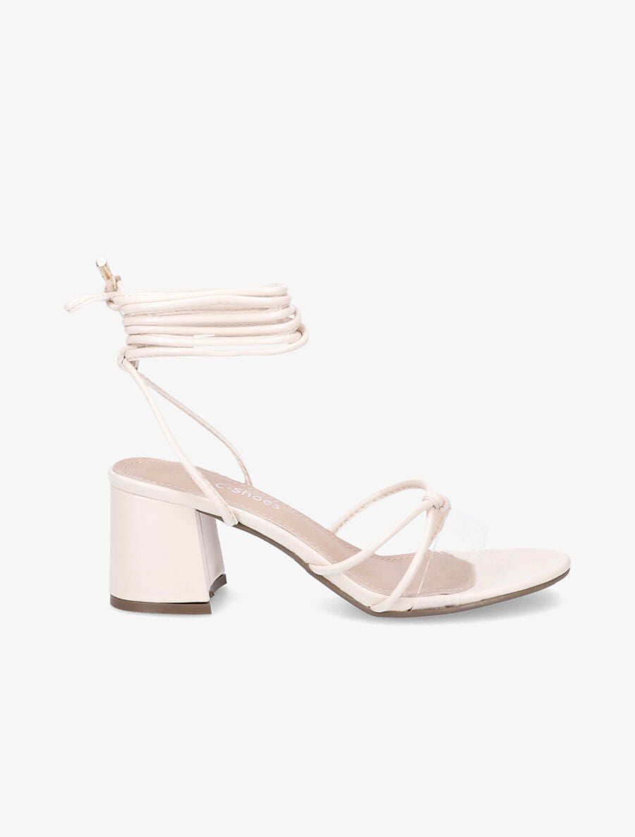 Sandales à lacets et ganses transparentes - Beige - 2