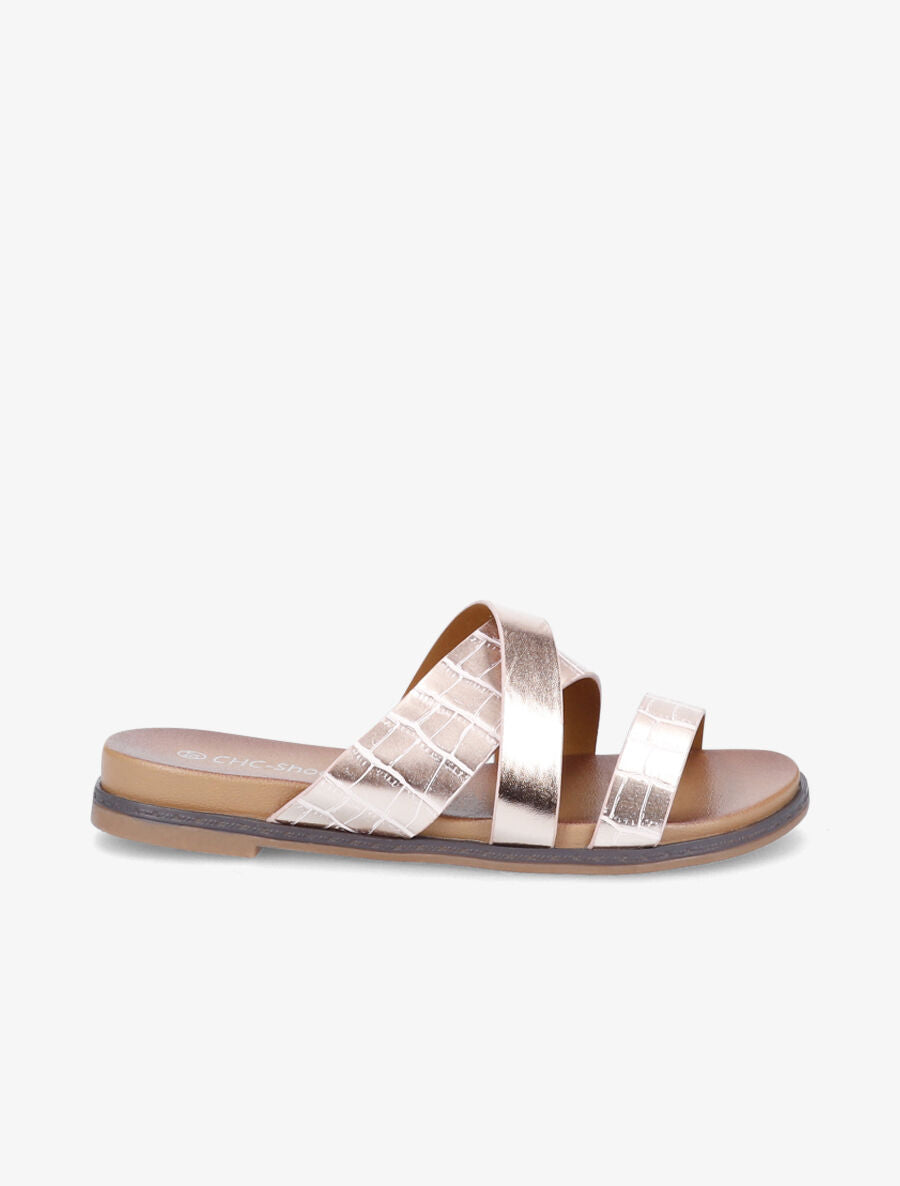Mules croisées effet croco - Rose gold - 2