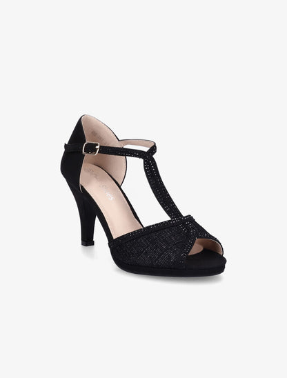 Sandales à ganses et brides strassées - Noir - 3