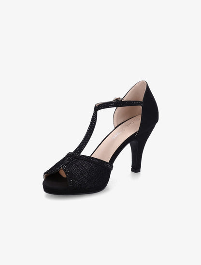 Sandales à ganses et brides strassées - Noir - 4