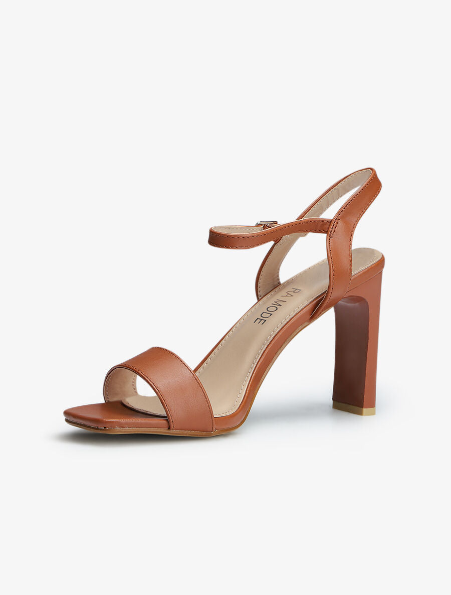 Sandales unies à talon entonnoir - Camel - 3