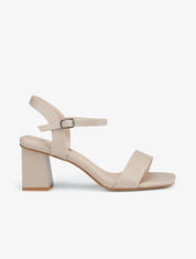 Sandales unies à talon carré - Beige - 1