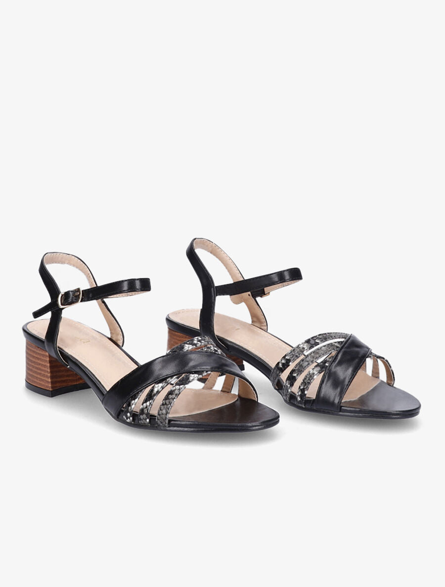Sandales à bride stylisée python - Noir - 4