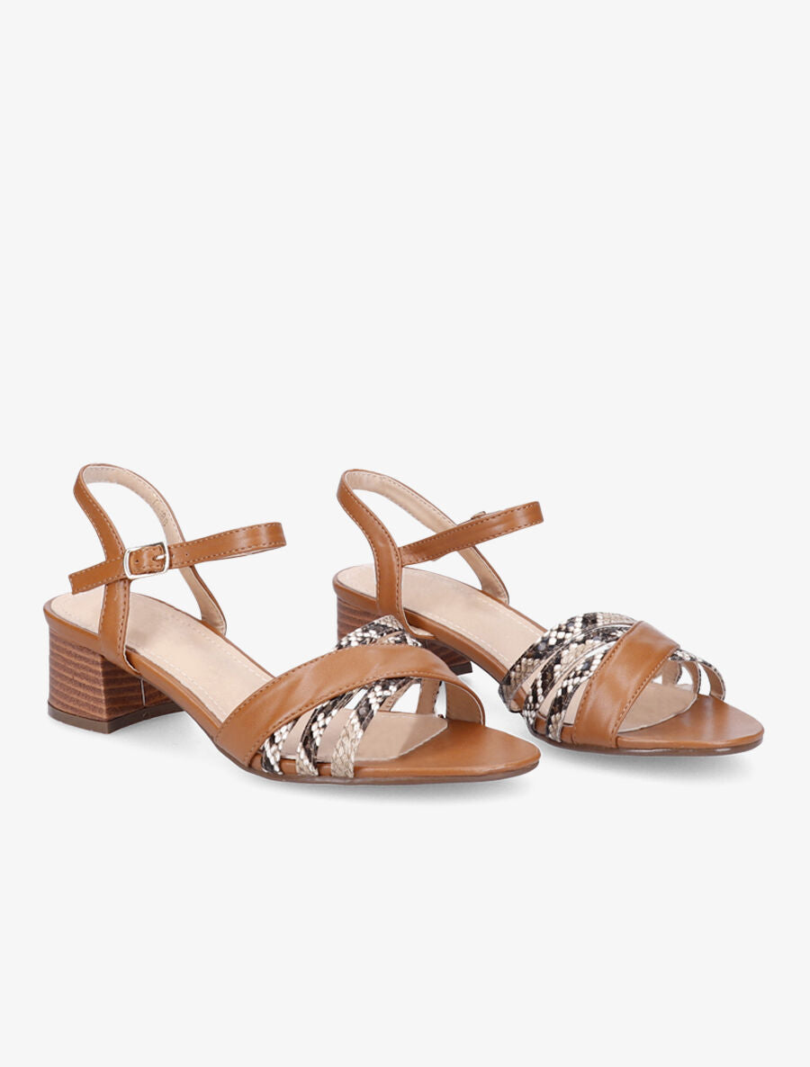 Sandales à bride stylisée python - Camel - 5
