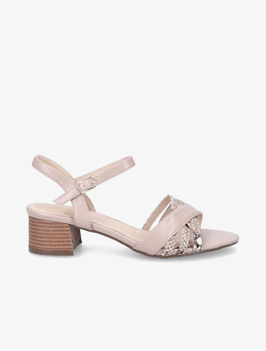Sandales à bride stylisée python - Nude - 1