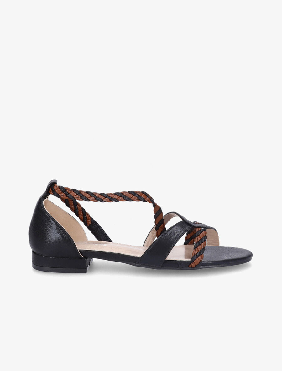 Nu-pieds à brides tressées et irisées - Noir - 1