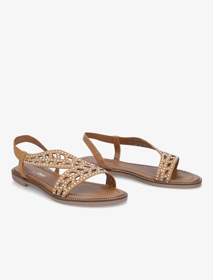 Nu-pieds à brides ornées de strass - Camel - 4