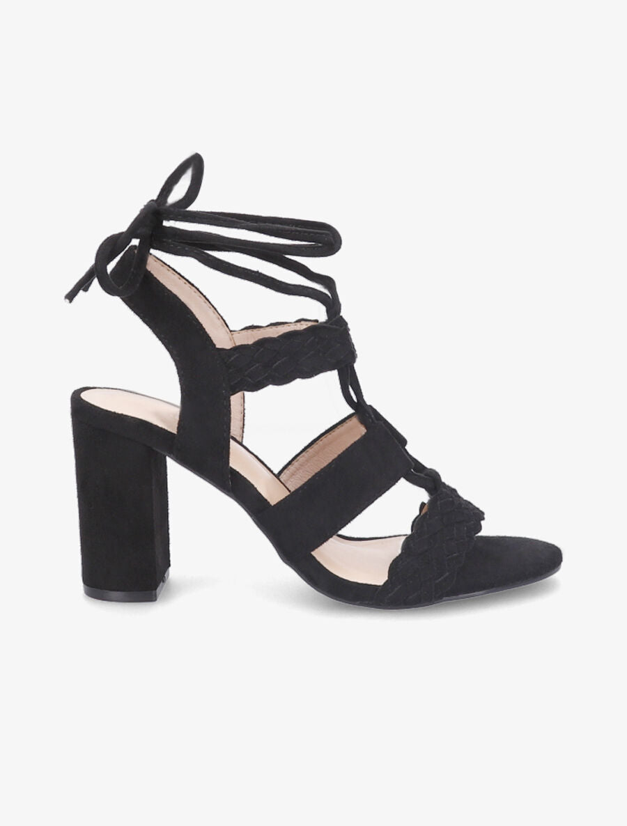 Sandales en suédine à talons et lacets - Noir - 5