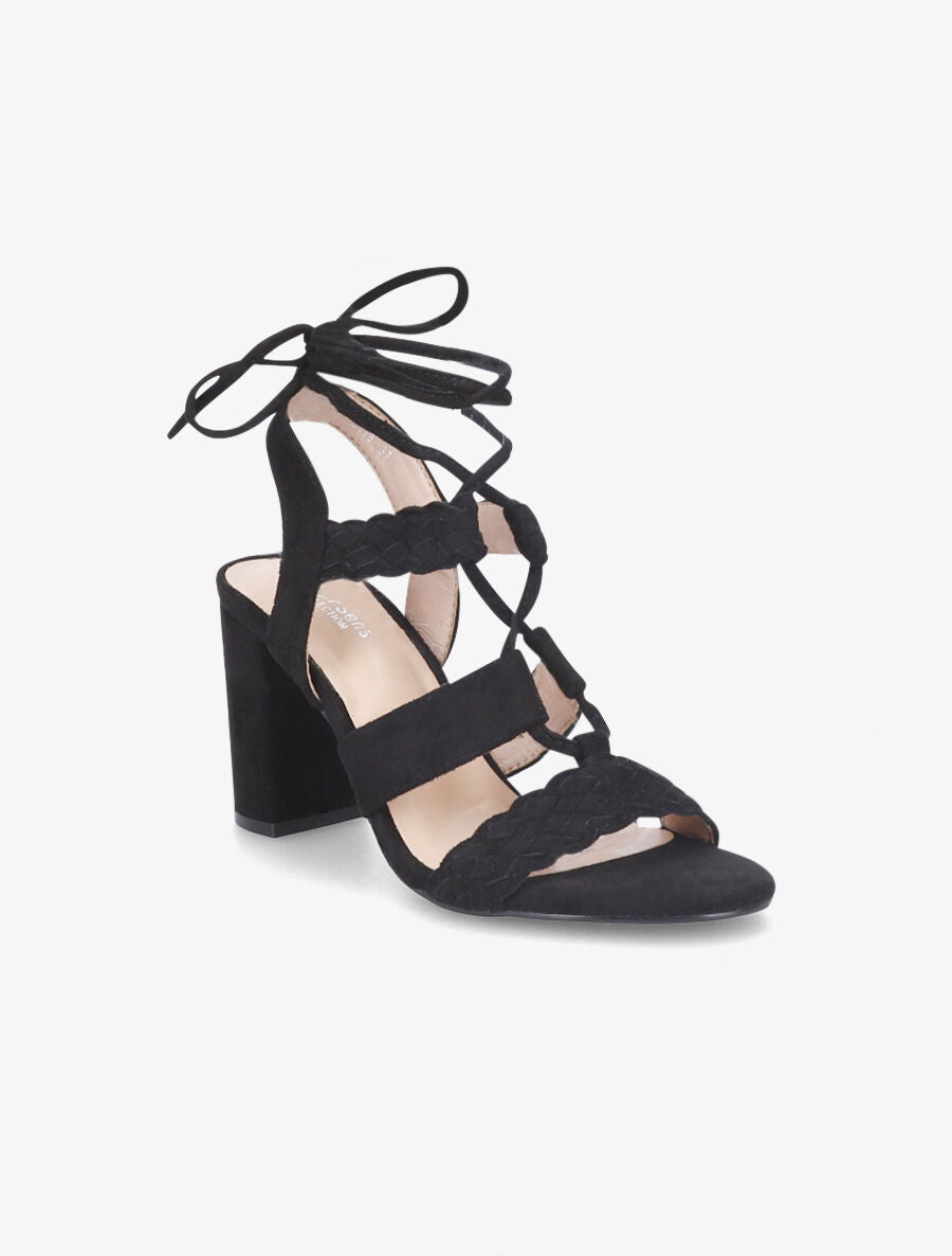 Sandales en suédine à talons et lacets - Noir - 2