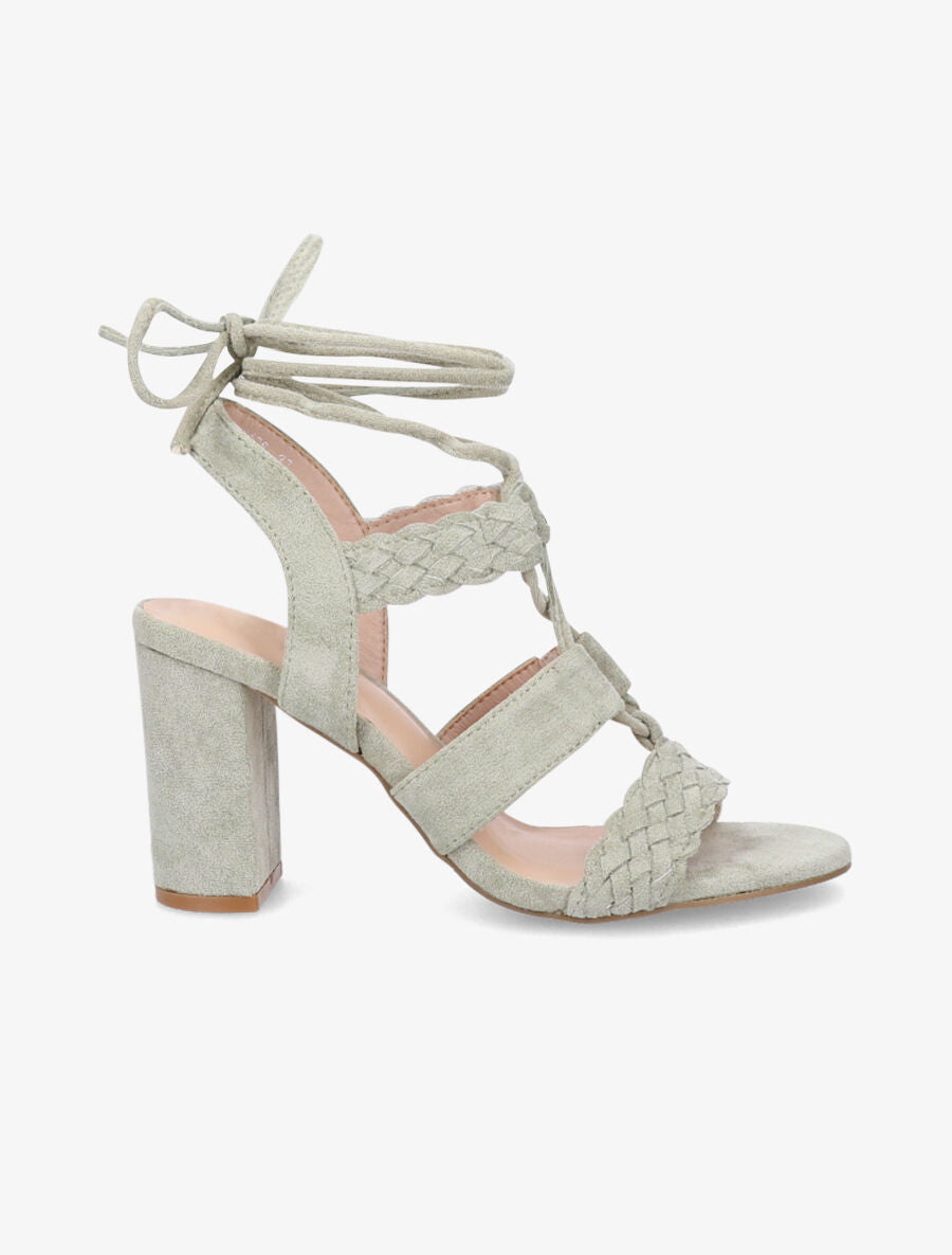 Sandales en suédine à talons et lacets - Vert d&