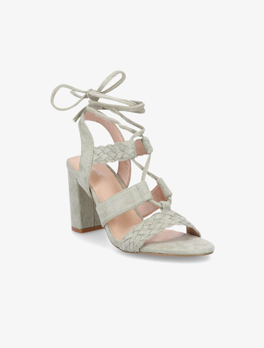 Sandales en suédine à talons et lacets - Vert d&