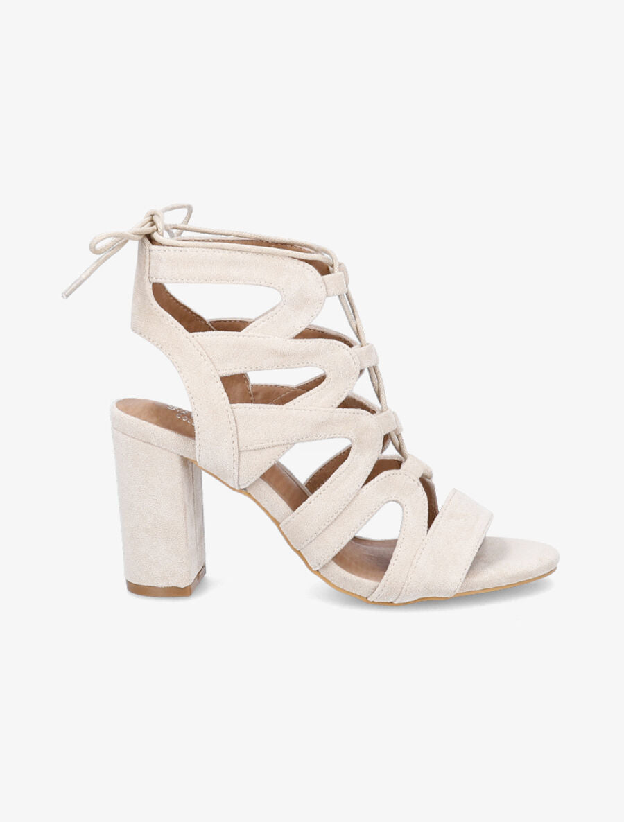 Sandales en suédine à lacets croisés - Beige - 1