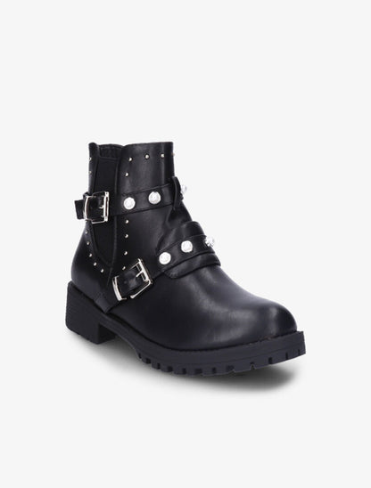 Bottines à sangles perlées et clous - Noir - 3