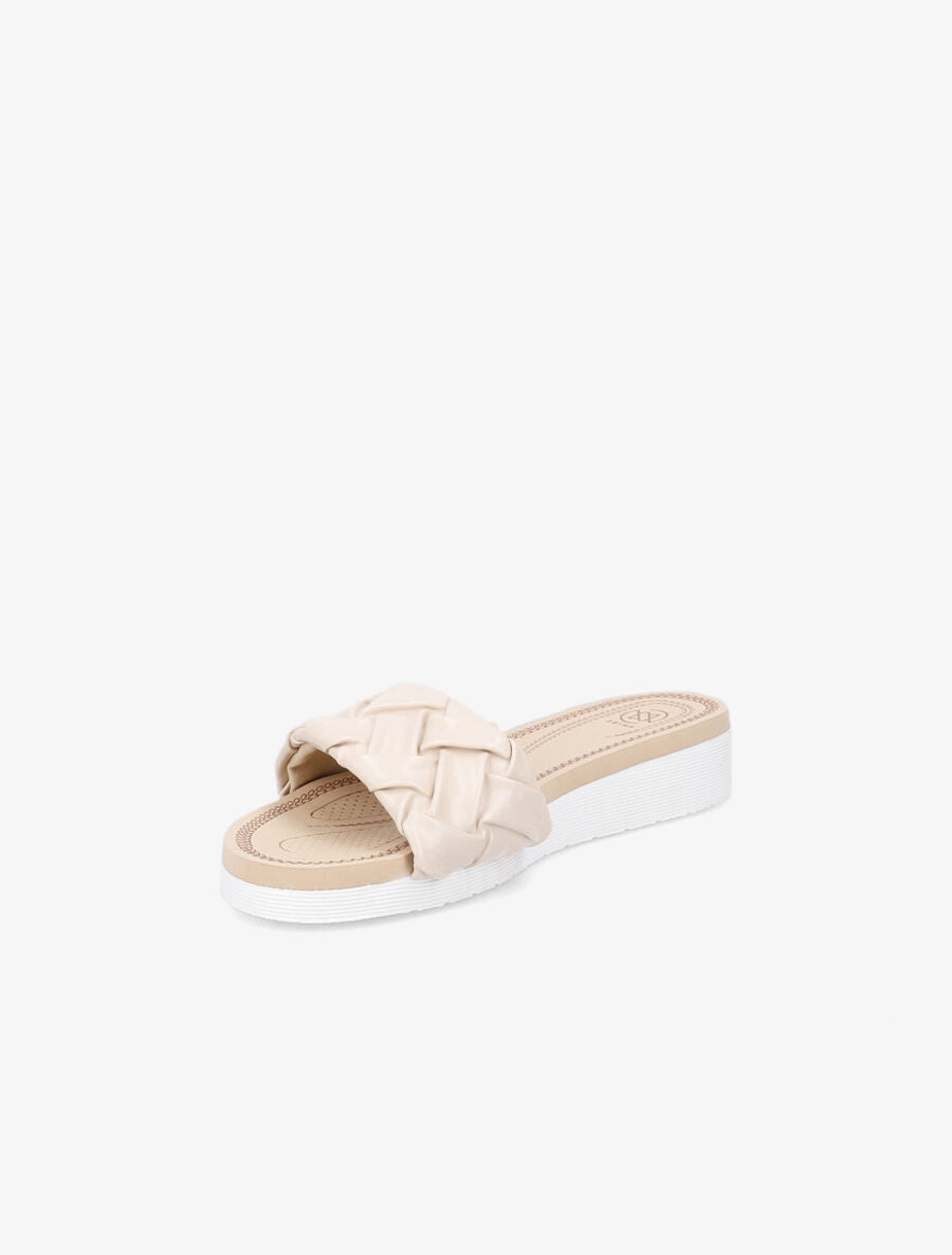 Claquettes en simili tressé - Beige - 3