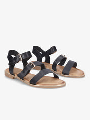 Nu-pieds à double brides en simili - Noir - 1
