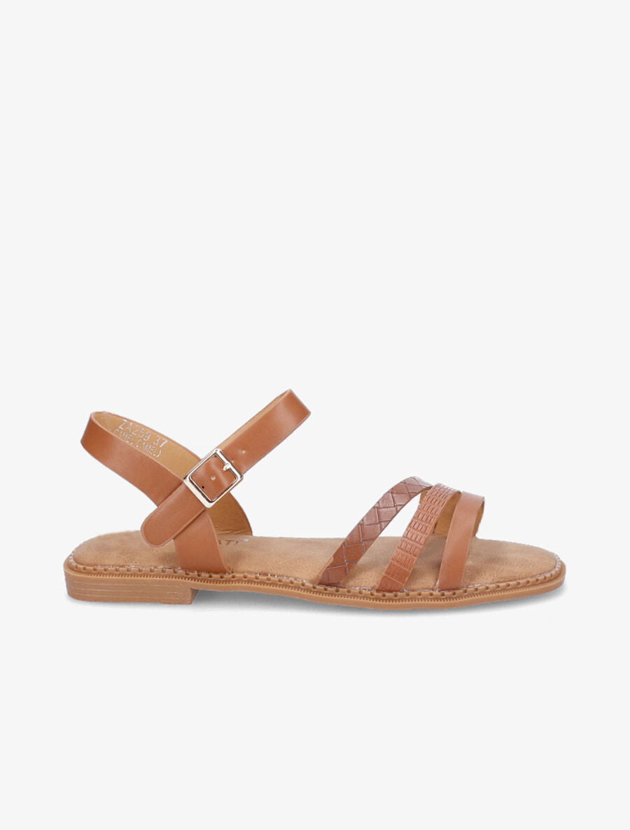 Nu-pieds à brides croco et python - Camel - 5