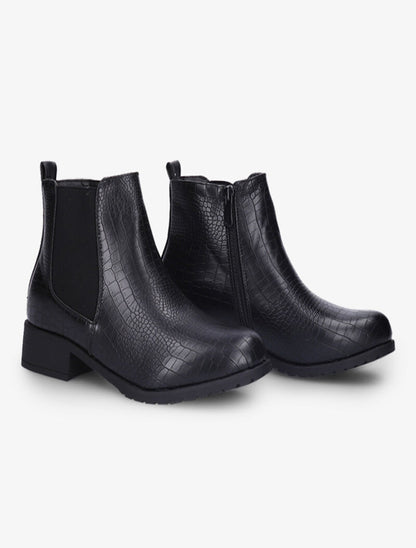 Bottines effet croco - Noir - 1