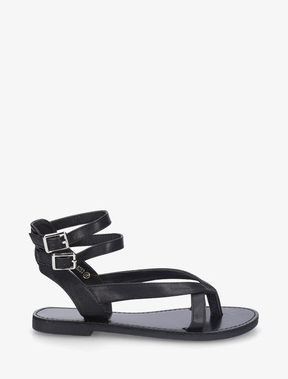 Nu-pieds uni en simili à double boucles - Noir - 1